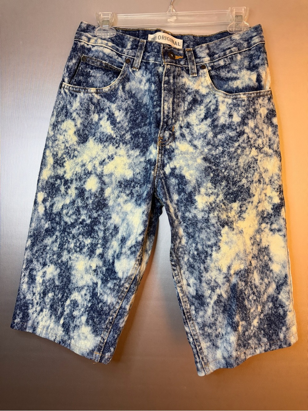 Faded Glory Acid-Wash Denim Men's Shorts - Blue & White